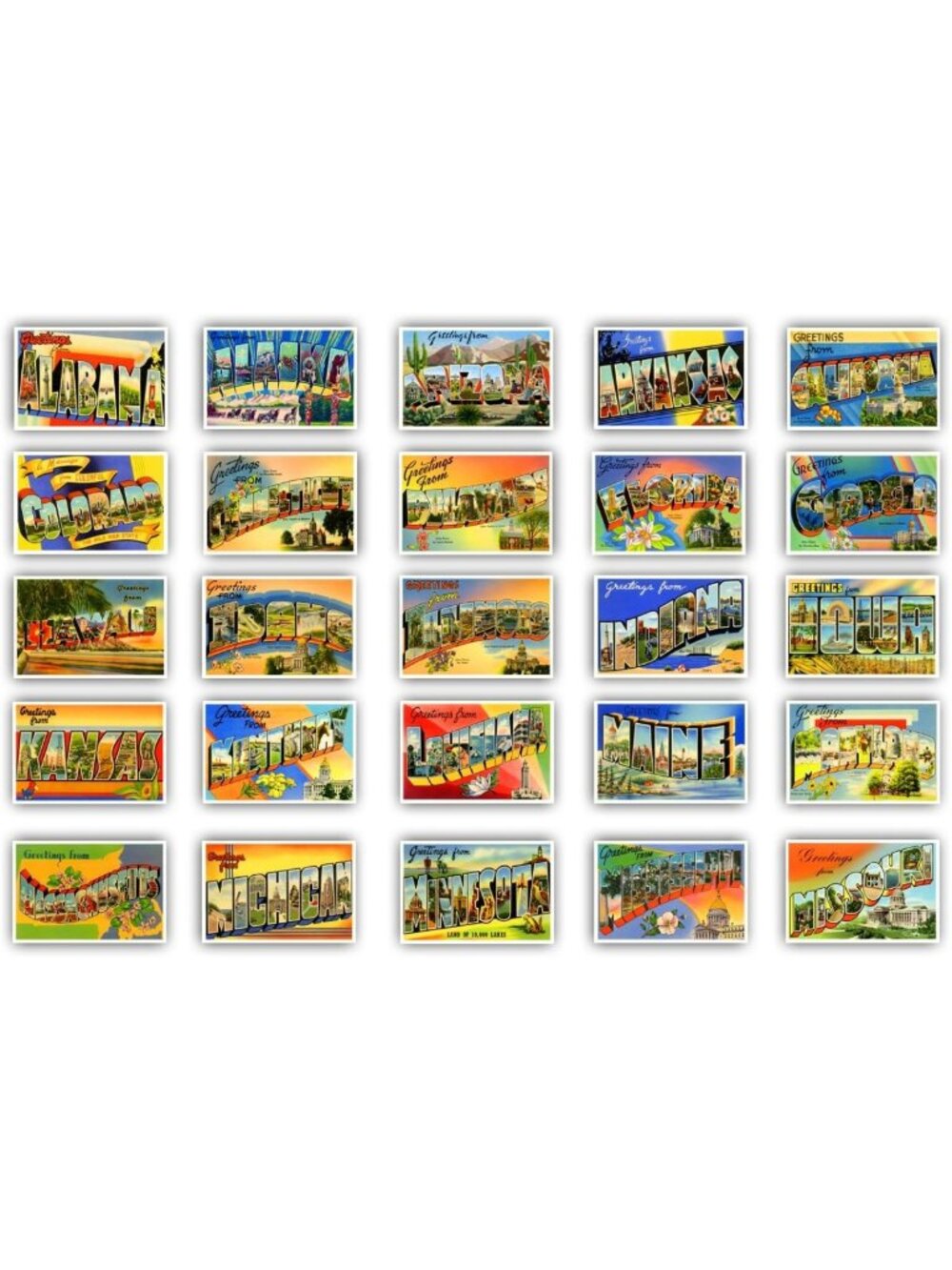 Vintage American States Postcard Set | Large Letter Reprints | 1930s-1940s